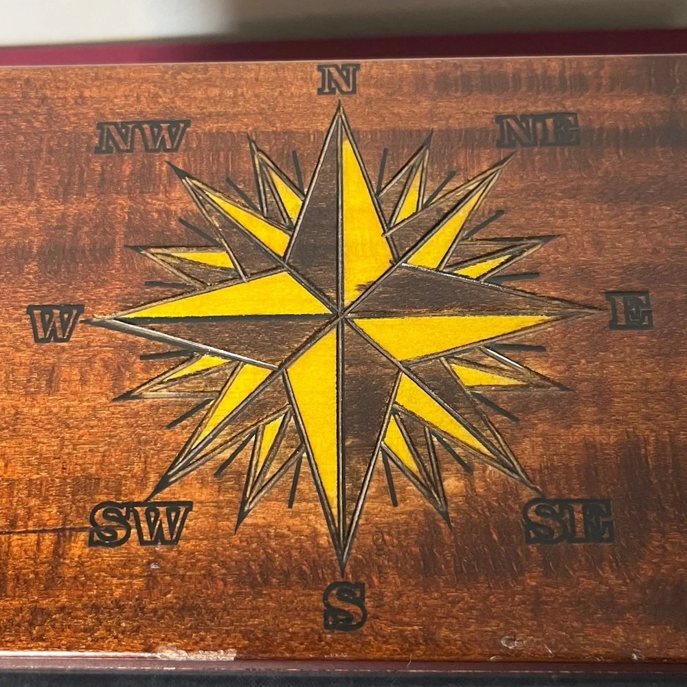 Enchanted World of Boxes Compass Design Wooden Keepsake Box‎